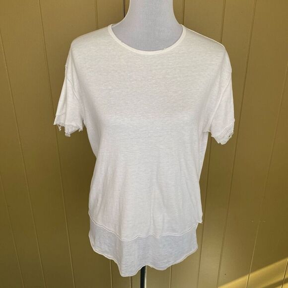 Free People we the free women XXS loose fit layered distressed raw hem white shi - Picture 1 of 11